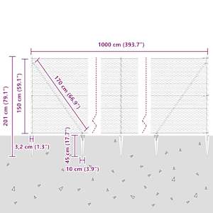 Hexagonální plot s podpěrou 10 x 1,5 m Ocel potažená PVC Šedá - obrázek 13