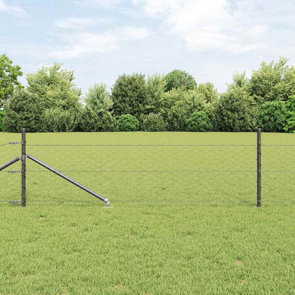 Hexagon hegn Grå 0.4x25 m Stål, vidaXL Hegnspidser med spids 13 stk Ø32 mm 60 cm Galvaniseret stål