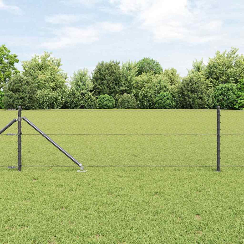 Hexagon hegn grå 0.6x25 m stål, vidaXL hegnspæle med spids 13 stk Ø32 mm 80 cm galvaniseret stål