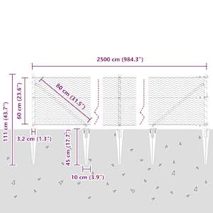 Hexagonální plot s podpěrou 25 x 0,6 m Ocel potažená PVC Šedá - obrázek 12