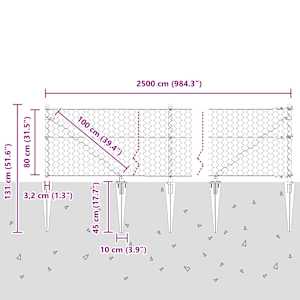 Hexagonální plot s podpěrou 25 x 0,8 m Ocel potažená PVC Šedá - obrázek 12
