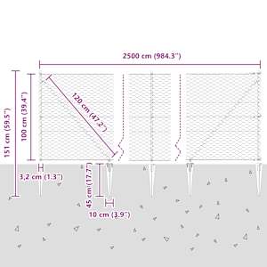 Hexagonální plot s podpěrou 25 x 1 m Ocel potažená PVC Šedá - obrázek 14