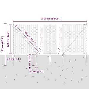 Hexagonální plot s podpěrou 25 x 1,2 m Ocel potažená PVC Šedá - obrázek 14