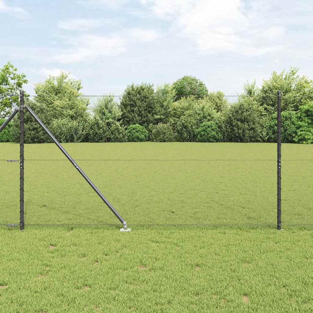 Hexagon hegn Grå 1,4x25 m Stål, vidaXL Hegnspidser med spyd 13 stk Ø32 mm 160 cm Galvaniseret stål