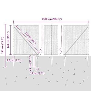 Hexagonální plot s podpěrou 25 x 1,4 m Ocel potažená PVC Šedá - obrázek 10
