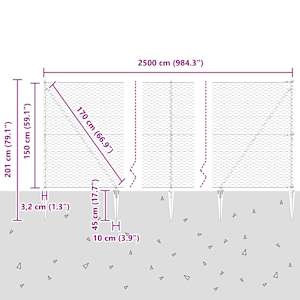 Hexagonální plot s podpěrou 25 x 1,5 m Ocel potažená PVC Šedá - obrázek 14