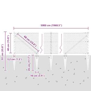 Hexagonální plot s podpěrou 50 x 0,4 m Ocel potažená PVC Šedá - obrázek 12