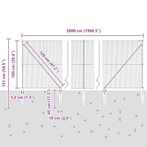 Hexagonální plot s podpěrou 50 x 1 m Ocel potažená PVC Šedá - obrázek 9