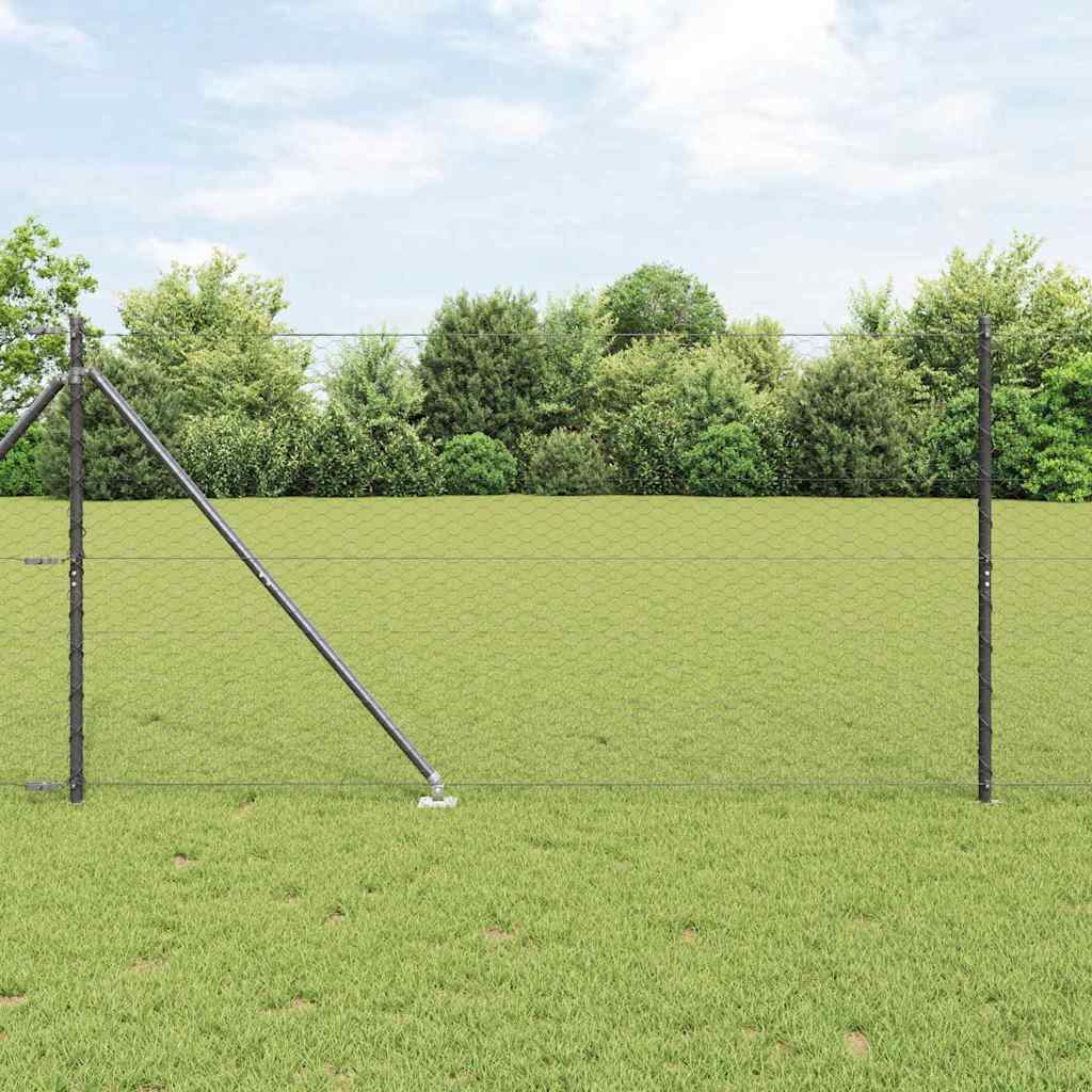 Hexagon hegn Grå 1.4x50 m Stål, vidaXL Hegn spidser med spids 13 stk Ø32 mm 160 cm Galvaniseret stål