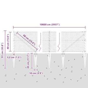 Hexagonální plot s podpěrou 100 x 0,4 m Ocel potažená PVC Šedá - obrázek 9