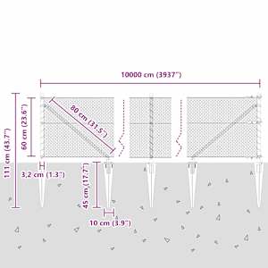 Hexagonální plot s podpěrou 100 x 0,6 m Ocel potažená PVC Šedá - obrázek 10