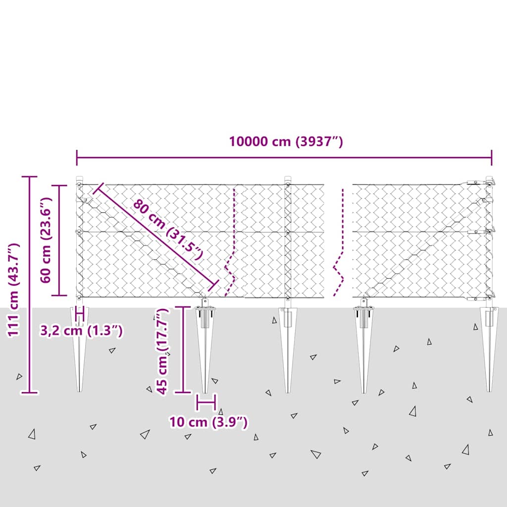 Plotový sloupek. Šedá 100 x 0,6 m (50 mm síť) Ocel a PVC - obrázek 14