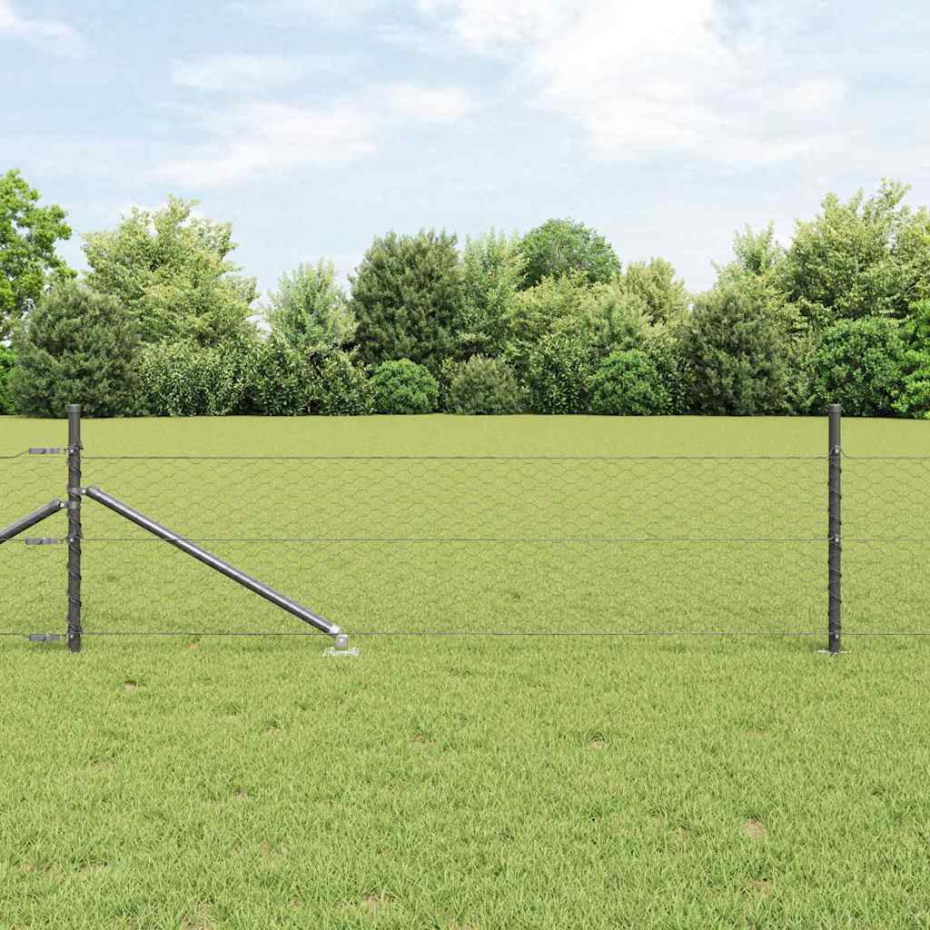 Hexagon Hegn Grå 0.8x100 m Stål&&vidaXL Hegnspidser med spyd 13 stk Ø32 mm 100 cm Galvaniseret stål