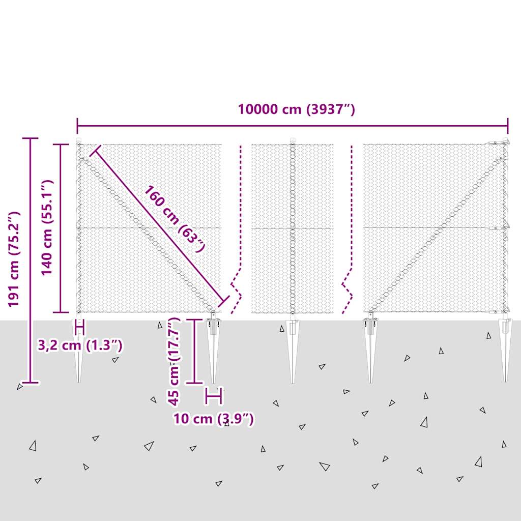 Plotový sloupek. Šedá 100 x 1,4 m (25 mm mřížka) Ocel a PVC - obrázek 14