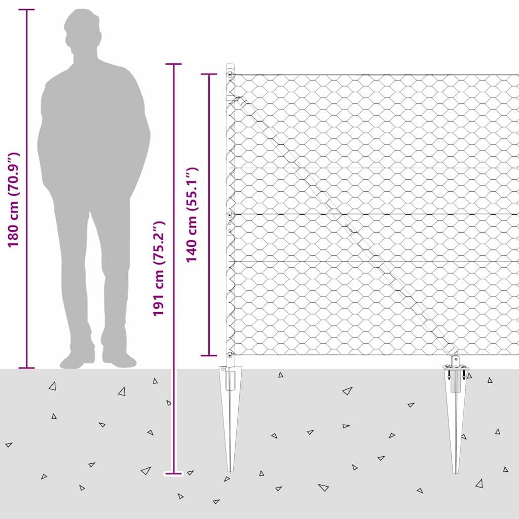 Plotový sloupek. Šedá 100 x 1,4 m (50 mm síť) Ocel a PVC - obrázek 16