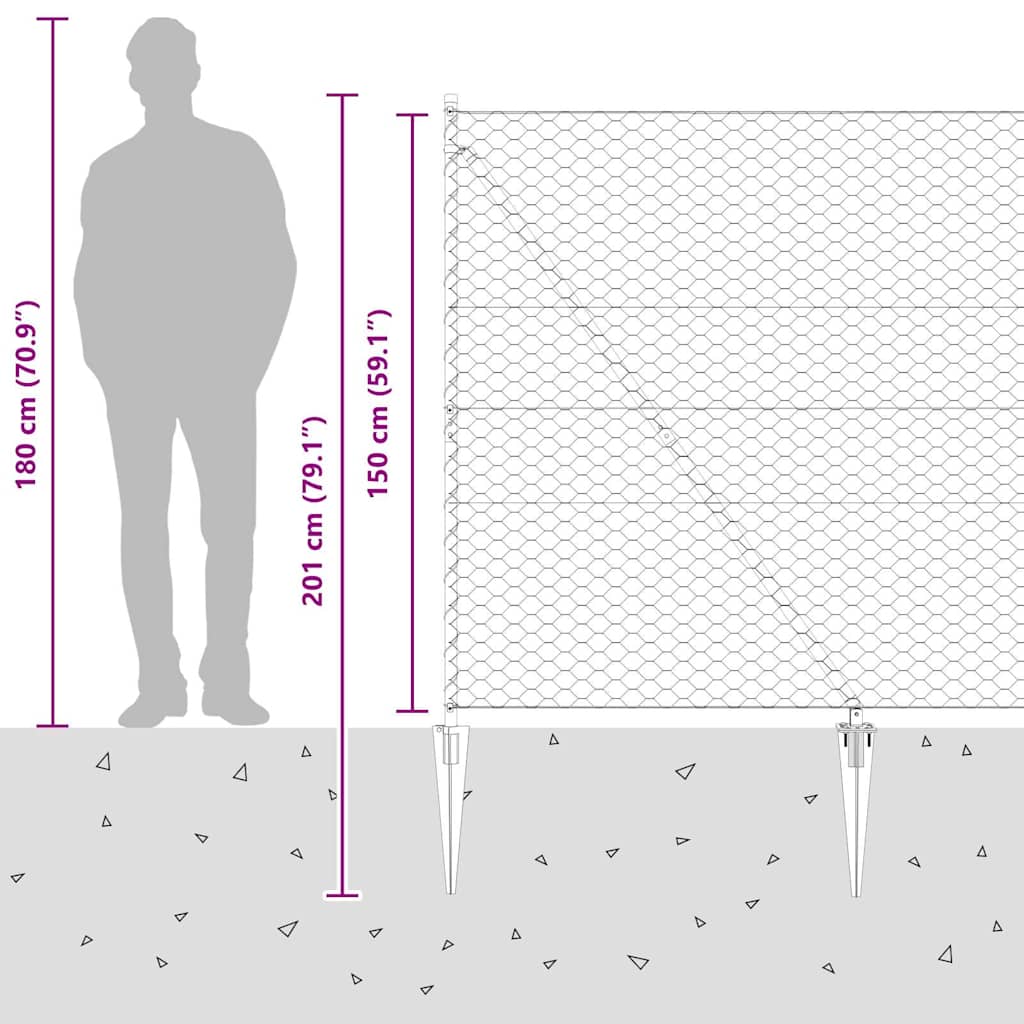 Plotový sloupek. Šedá 100 x 1,5 m (50 mm síť) Ocel a PVC - obrázek 16