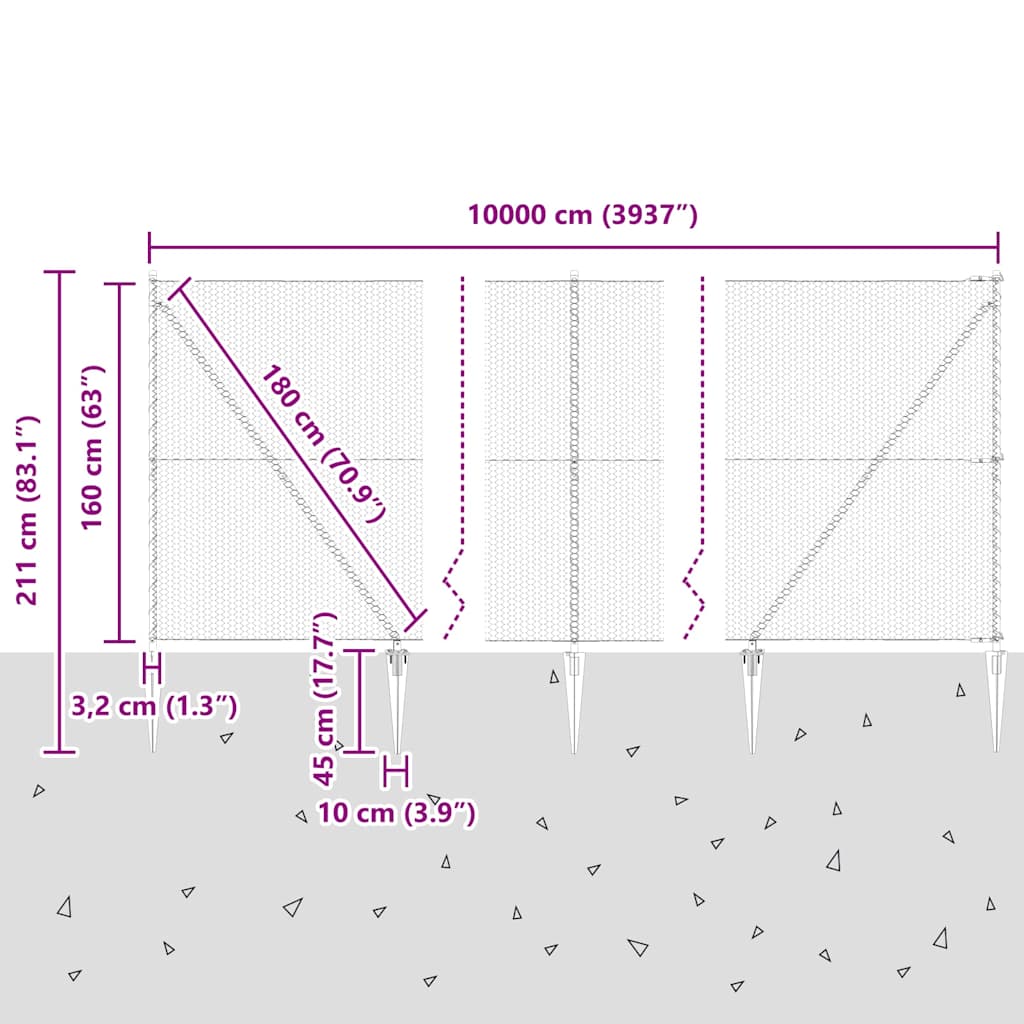 Plotový sloupek. Šedá 100 x 1,6 m (25 mm síť) Ocel a PVC - obrázek 14