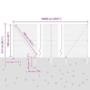 Hexagonální plot s podpěrou 100 x 1,6 m Ocel potažená PVC Šedá - obrázek 14