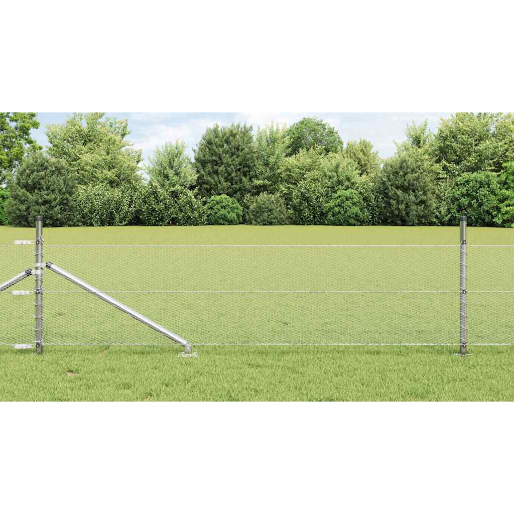 Hexagon Hegn 0.4x25 m Galvaniseret Stål, vidaXL Hegn Stolper med Spyd 13 stk Ø32 mm 60 cm Galvaniseret Stål