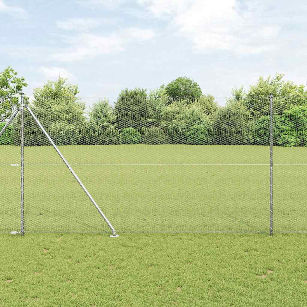 Hexagonhegn 1,6x25 m Galvaniseret Stål, vidaXL Stolper med Spidser 13 stk Ø32 mm 180 cm Galvaniseret Stål