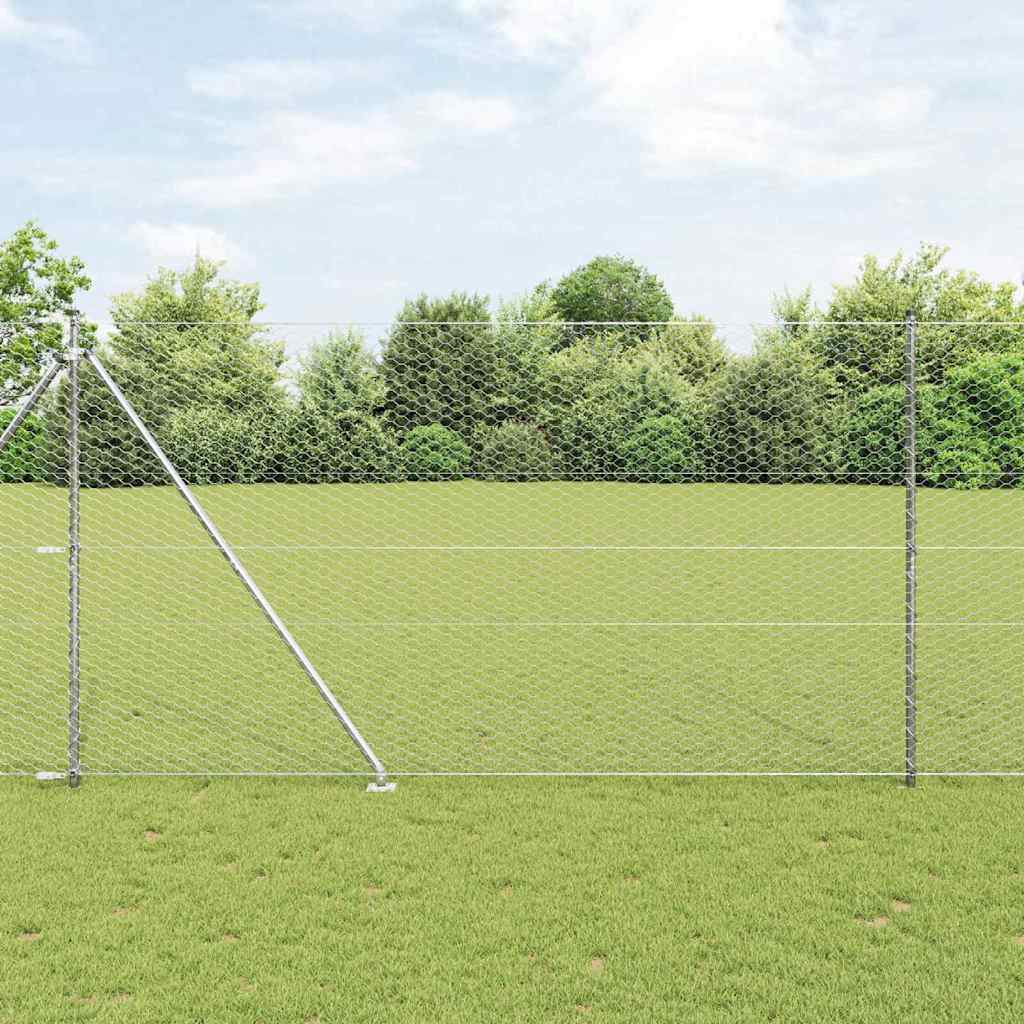 Hexagonhegn 1,6x25 m Galvaniseret Stål, vidaXL Hegnspidser med spids 13 stk Ø32 mm 180 cm Galvaniseret Stål