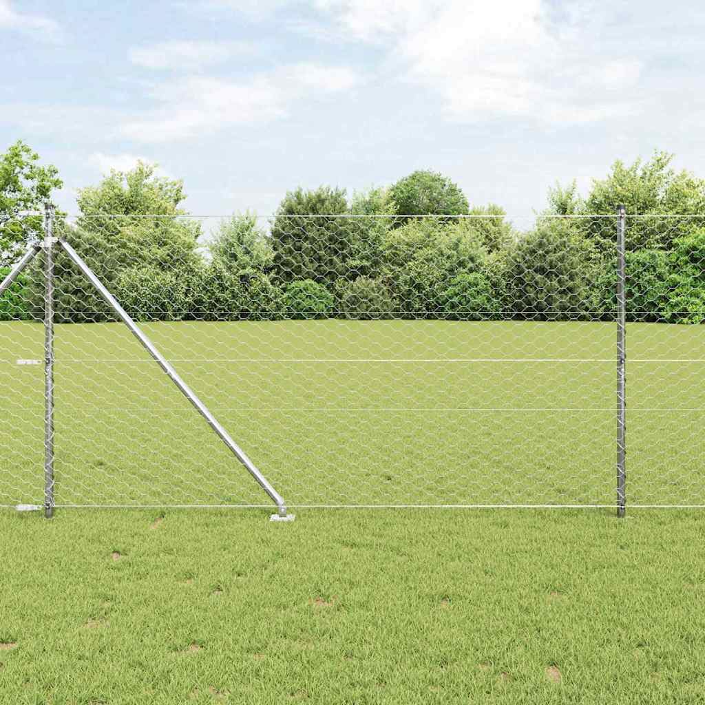 Hexagon Hegn 1,2x50 m Galvaniseret Stål, vidaXL Hegn Posters med Spike 13 stk Ø32 mm 140 cm Galvaniseret Stål