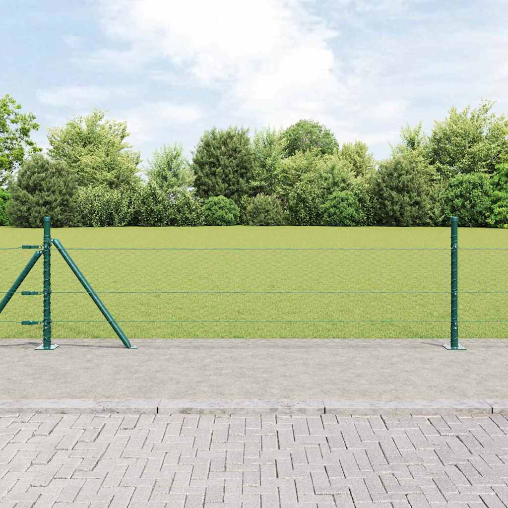 sekskantet hegn grøn 0,4x50 m stål, vidaXL hegnspæle med baseplader 13 stk Ø32mm 50cm galvaniseret stål