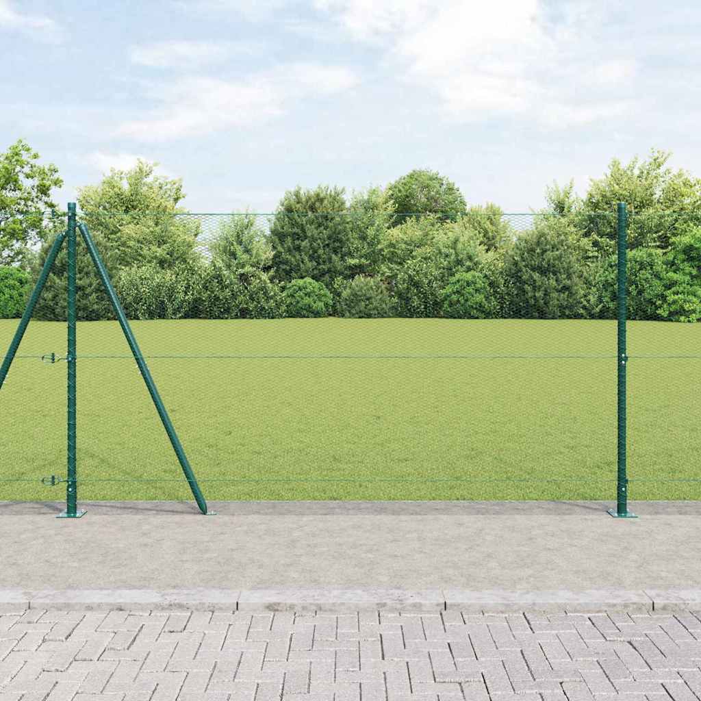 Heksagonaalne aed roheline 1.2x50 m teras, vidaXL Aiapostid aluspindadega 13 tk Ø32mm 68.5cm tsinkterases