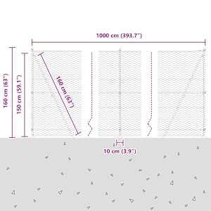 Hexagonální plot s betonovým základem 10 x 1,5 m Šedá Síťovina - obrázek 15