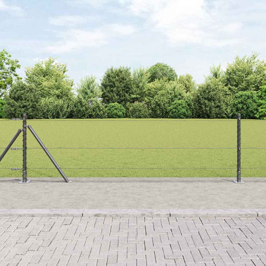Hexagonhegn Grå 0.6x25 m Stål, vidaXL Hegnspidser med Fundament 13 stk Ø32mm 70cm Galvaniseret Stål
