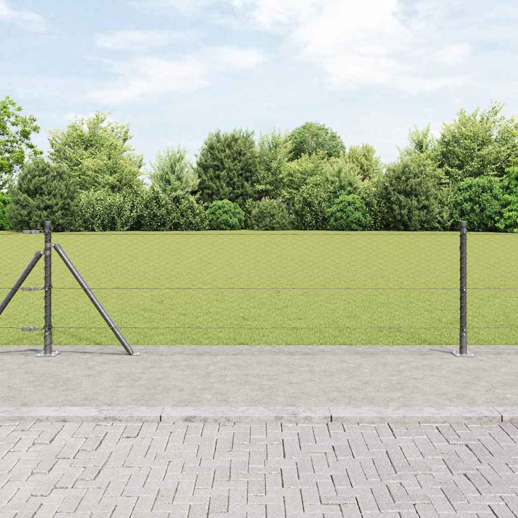 Hexagonhegn Grå 0.6x25 m Stål, vidaXL Hegnspidser med baseplader 13 stk Ø32mm 70cm Galvaniseret stål