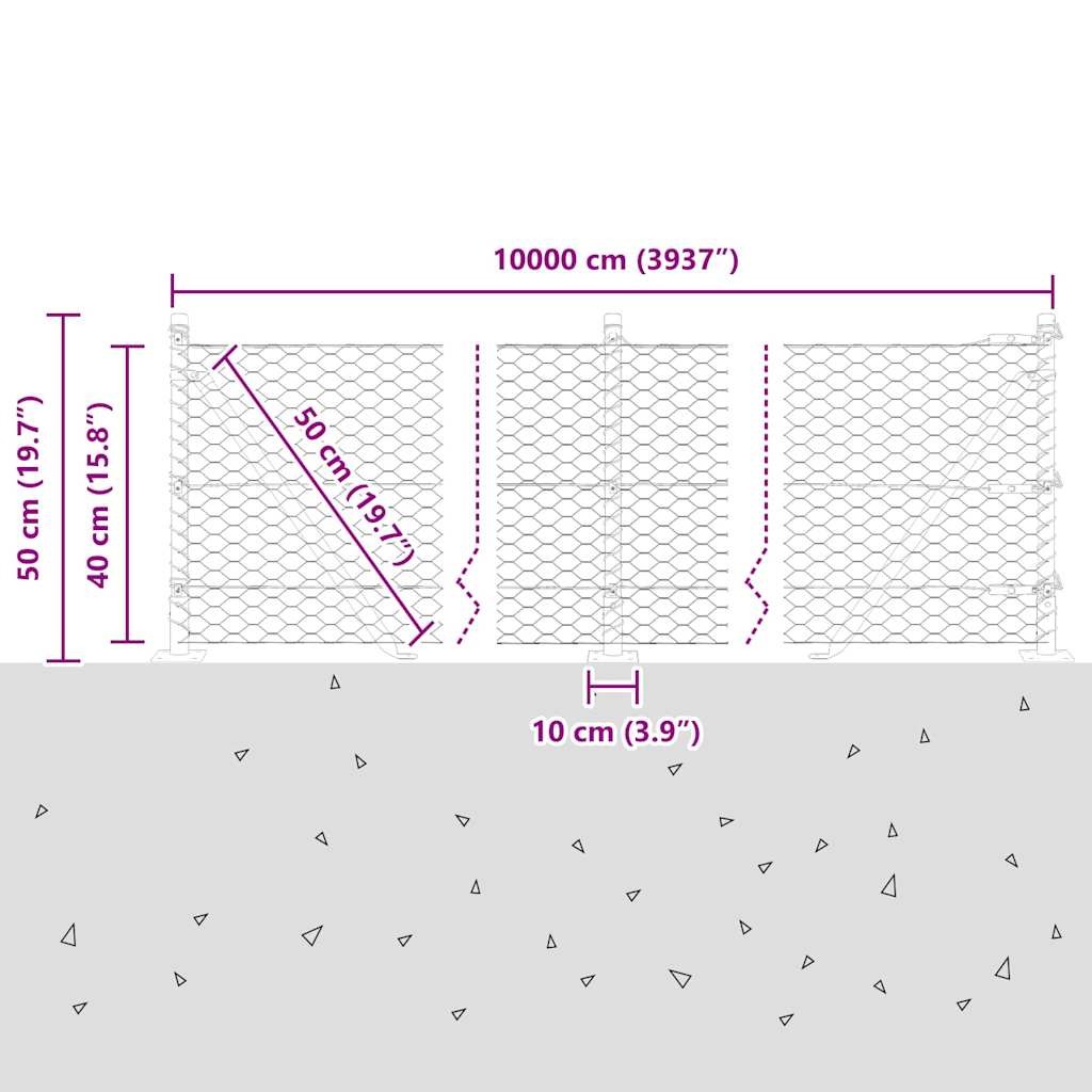 Plotový sloupek. Šedá 100 x 0,4 m (36 mm síť) Ocel a PVC - obrázek 15