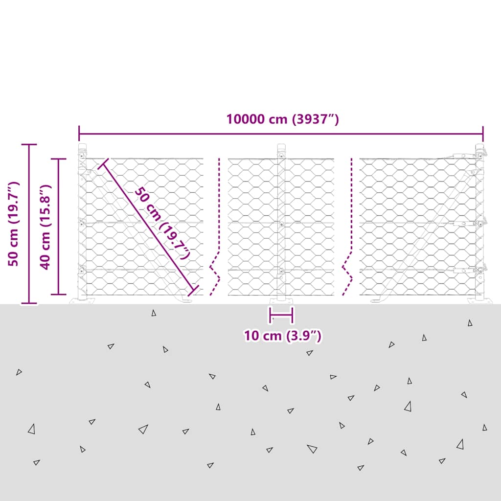 Plotový sloupek. Šedá 100 x 0,4 m (50 mm mřížka) Ocel a PVC - obrázek 15