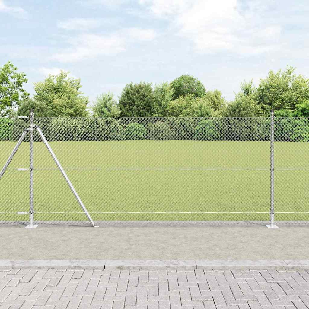 Hexagon hegn 1x10 m galvaniseret stål, vidaXL Hegnspæle med baseplader 7 stk Ø32mm 110cm galvaniseret stål