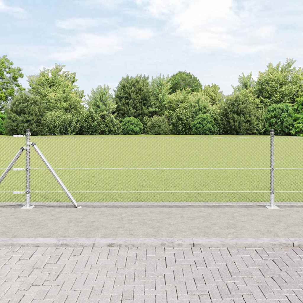 Hexagon Hegn 0.4x25 m Galvaniseret Stål, vidaXL Hegn Poster med Basisplader 13 stk Ø32mm 50cm Galvaniseret Stål