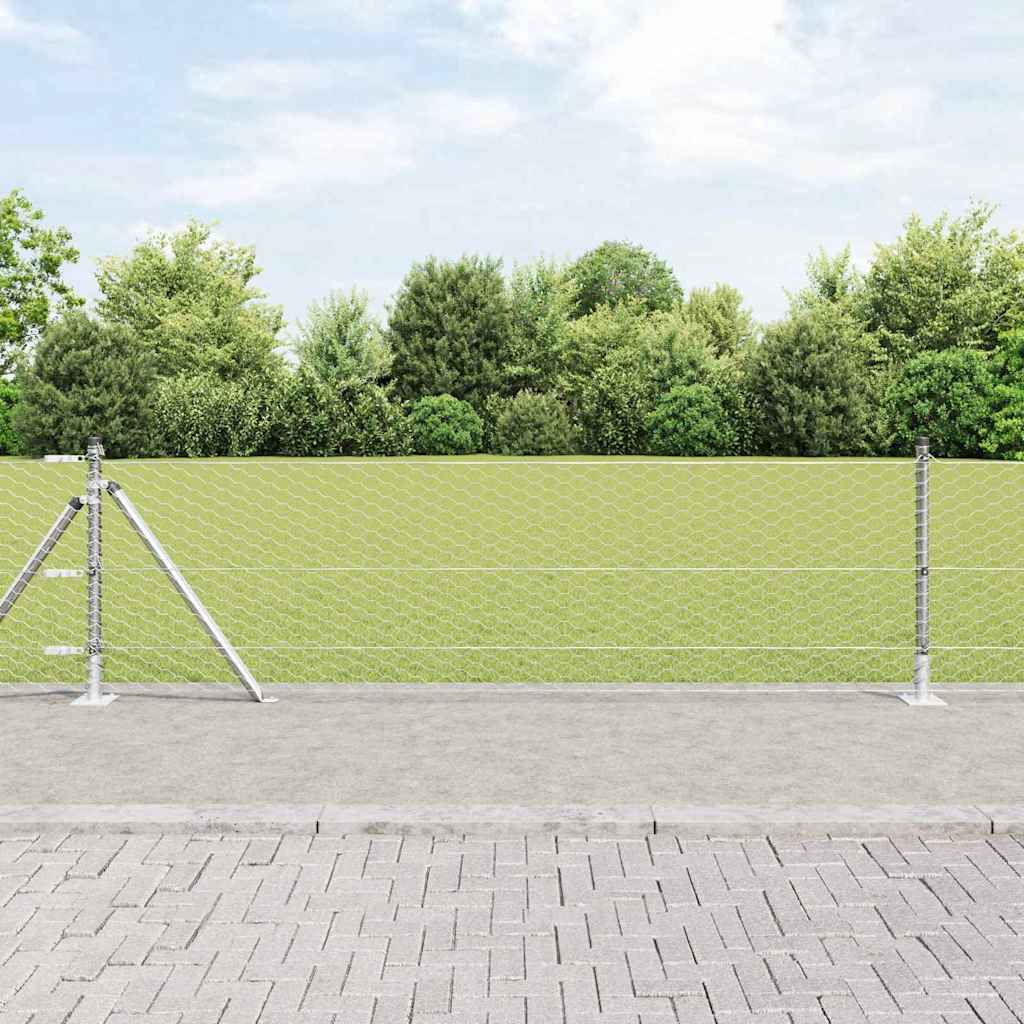 Hexagon hegn med 11 flangerede pæle 0,5x25 m galvaniseret stål