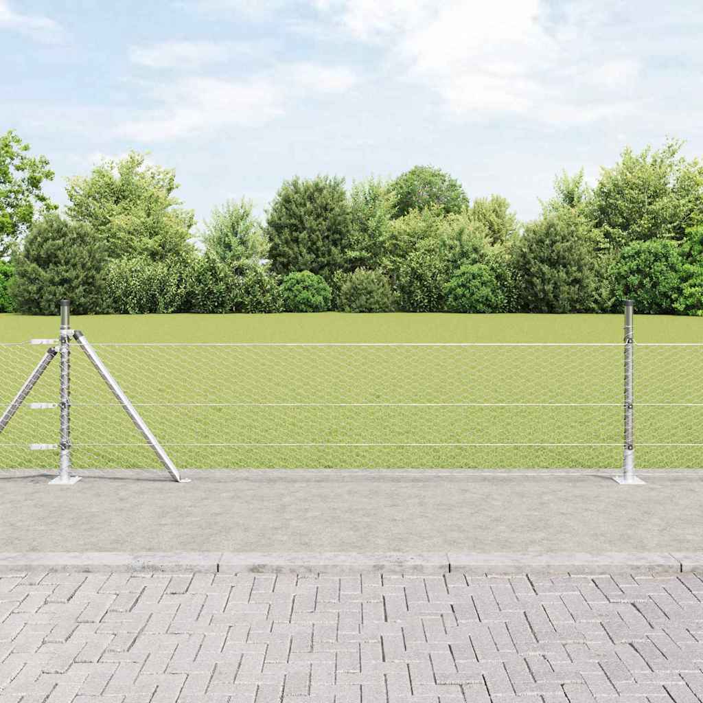 Heksagonaalne Aed 0.4x50 m Galvaniseeritud Teras, vidaXL Aia Postid Aluse Plaatidega 13 tk Ø32mm 50cm Galvaniseeritud Teras