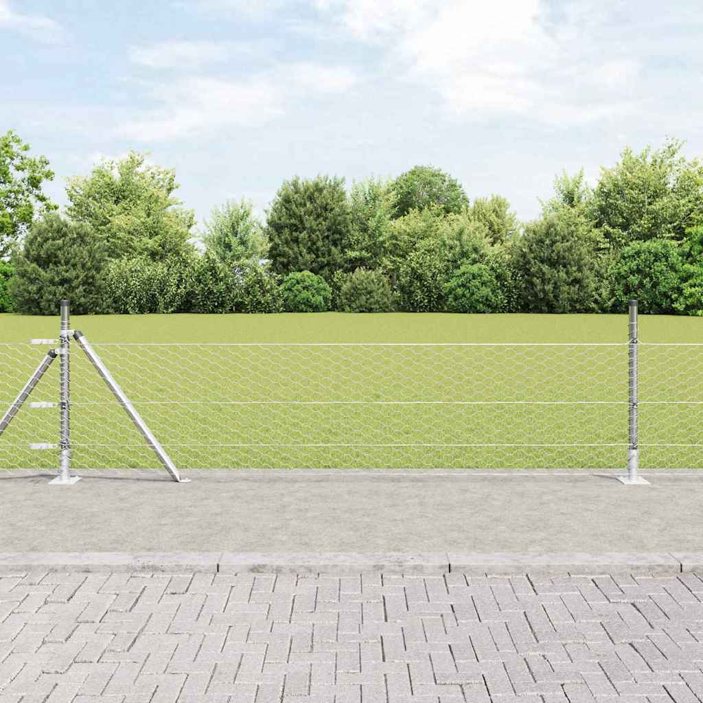 kuusnurkne aed 0.5x100 m galvaniseeritud terasest, vidaXL aialepitooted koos alusteplaatidega 13 tk Ø32mm 70cm galvaniseeritud terasest