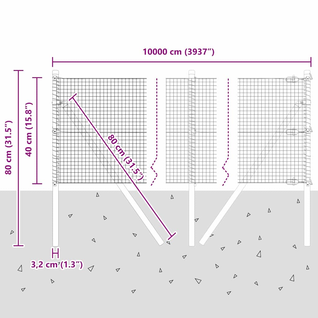 Steber ograje. srebrna 100 x 0,4 m (19 x 19 mm mreža) Jeklo - slika 13