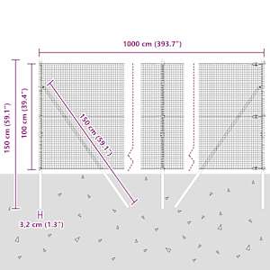 Venkovní svářený drátěný plot s upevněním do země 10 x 1 m Šedá - obrázek 13