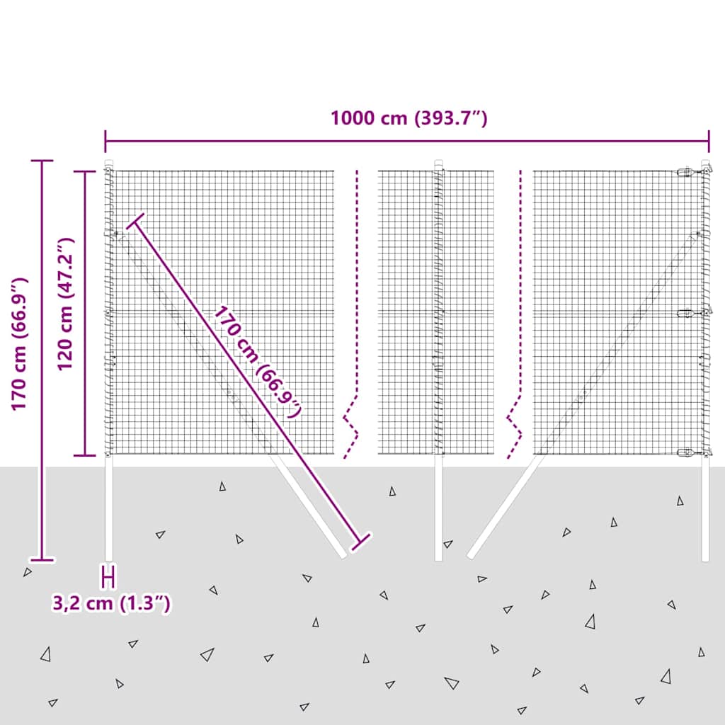 Steber ograje. Siva 10 x 1,2 m (25 x 25 mm mreža) Jeklo in PVC - slika 13