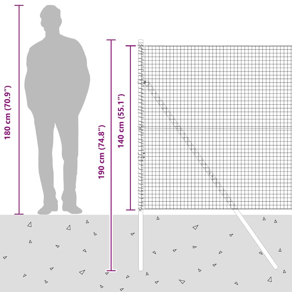 Plotový sloupek. Šedá 10 x 1,4 m (25 x 25 mm síť) Ocel a PVC - obrázek 15