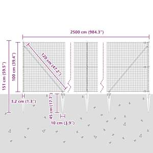 Venkovní svařovaný drátěný plot se hroty 25 x 1 m Stříbrná - obrázek 14