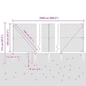 Venkovní svařovaný drátěný plot se hroty 25 x 1,2 m Stříbrná - obrázek 14