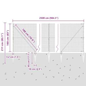 Venkovní svařovaný drátěný plot se hroty 25 x 1,6 m Stříbrná - obrázek 14