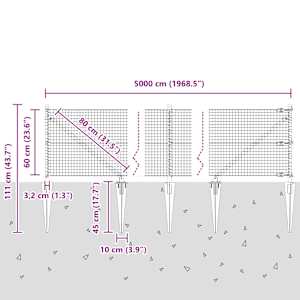 Venkovní svařovaný drátěný plot se hroty 50 x 0,6 m Stříbrná - obrázek 15