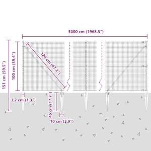 Venkovní svařovaný drátěný plot se hroty 50 x 1 m Stříbrná - obrázek 14