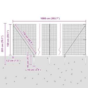 Venkovní svařovaný drátěný plot se hroty 10 x 1,5 m Šedá - obrázek 14