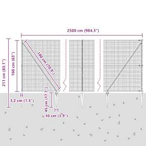 Venkovní svařovaný drátěný plot se hroty 25 x 1,6 m Šedá - obrázek 14