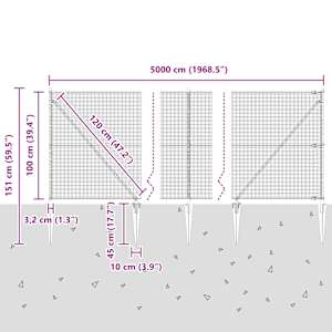 Svařované drátěné ploty s hroty 50 x 1 m Ocel potažená PVC Šedá - obrázek 14